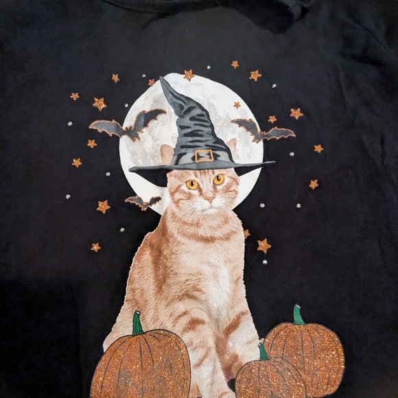 Black Cat Halloween Long Sleeve Tee - Picture 4 of 7